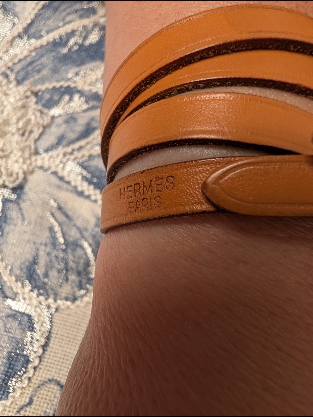 Hermes Hapi Quad Tour Leather Wrap Bracelet In Tan - Picture 6 of 12